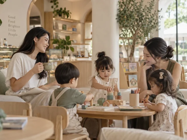 Anak bermain di tempat playdate yang nyaman untuk moms di BSD.